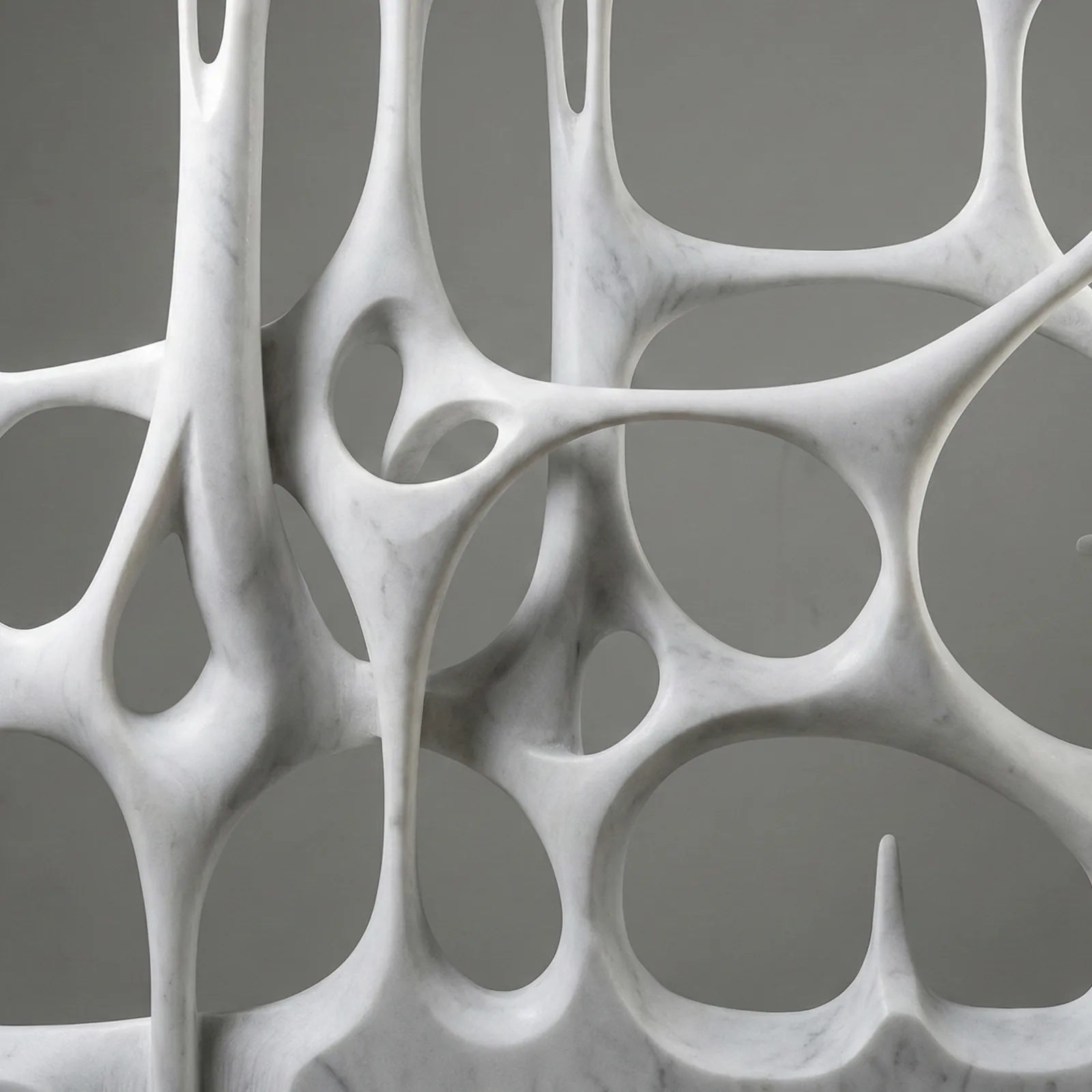 The same branching structure rendered in white marble